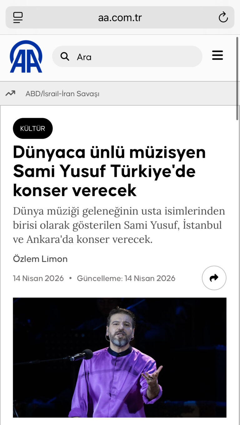 Dünyaca ünlü müzisyen Sami Yusuf, “Live in Türkiye” konseriyle haziranda İstanbul ve Ankara’da müzikseverlerle buluşacak.