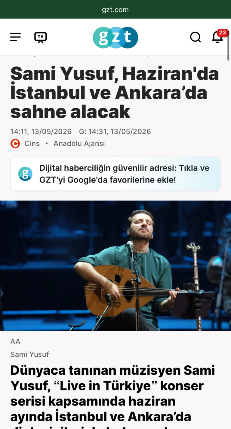 Sami Yusuf, Haziran’da İstanbul ve Ankara’da sahne alacak.