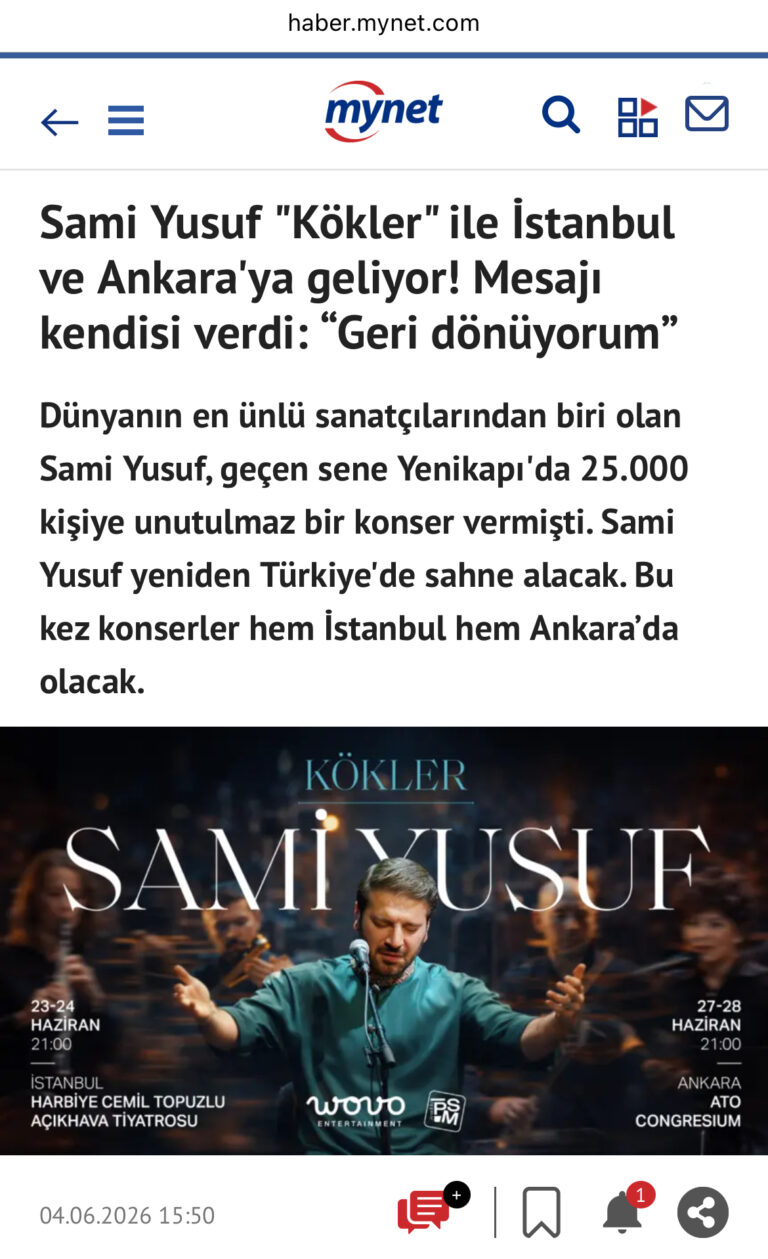 Sami Yusuf “Kökler” ile İstanbul ve Ankara’ya geliyor! Mesajı kendisi verdi: “Geri dönüyorum”