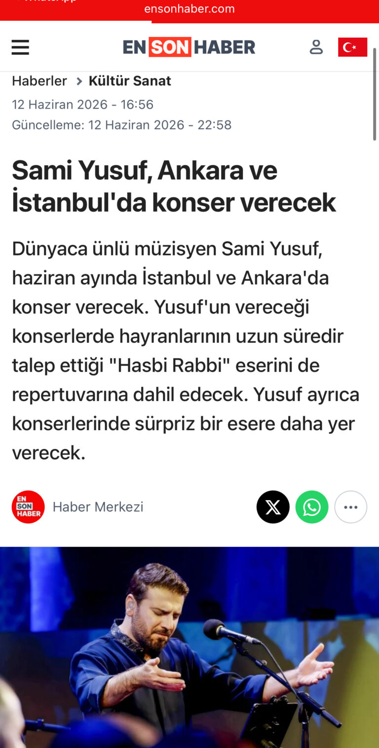 Sami Yusuf, Ankara ve İstanbul’da Konser Verecek