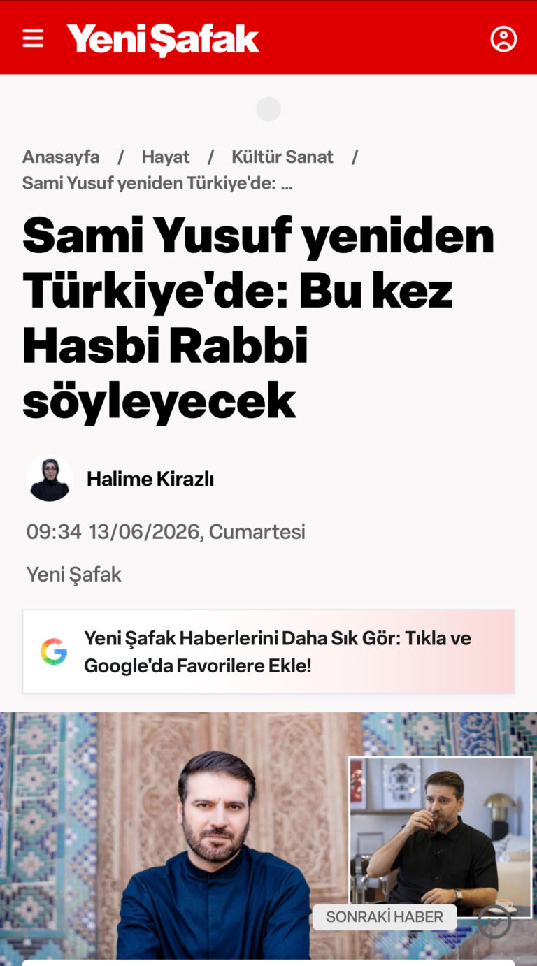 Sami Yusuf yeniden Türkiye’de: Bu kez Hasbi Rabbi söyleyecek