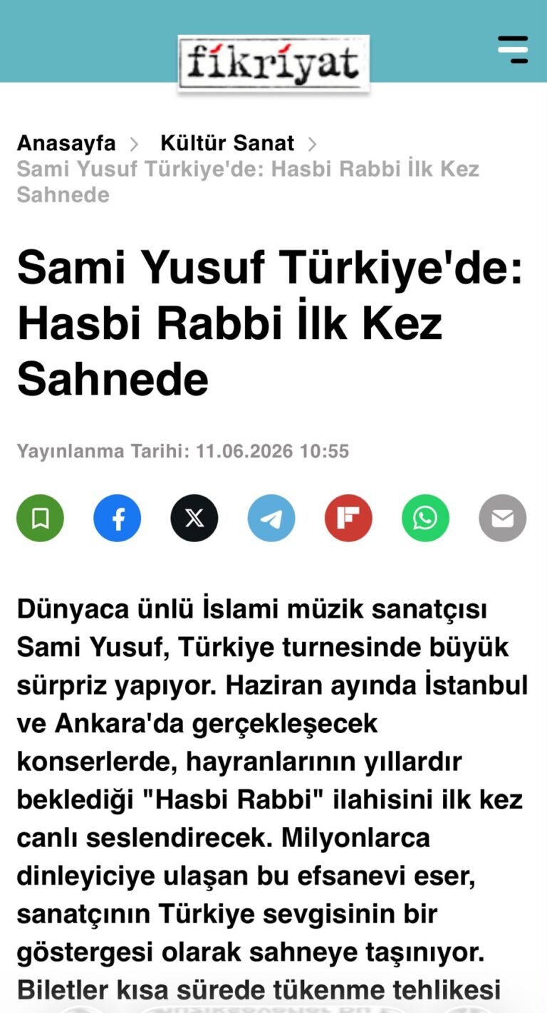 Sami Yusuf Türkiye’de: Hasbi Rabbi İlk Kez Sahnede