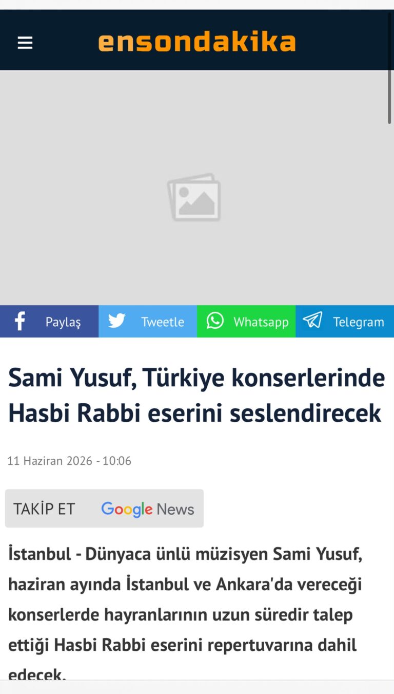Sami Yusuf, Türkiye konserlerinde Hasbi Rabbi eserini seslendirecek