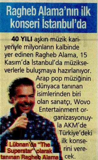 Ragheb Alama’nın İlk Konseri İstanbul’da